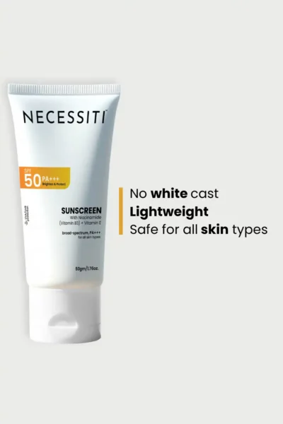 NECESSITI SPF 50+++ Sunscreen + Vitamin C Serum.